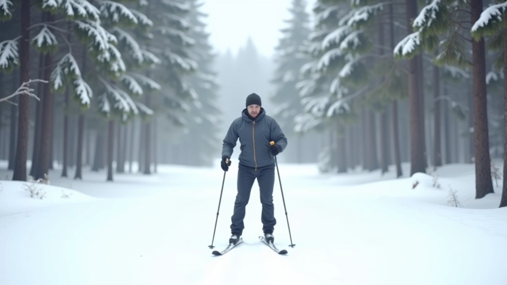 Cross-country skier in motion on snowy trail