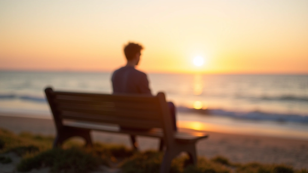 Cyclist relaxing on wooden bench near beach, looking at Baltic Sea horizon, peaceful moment, late afternoon light